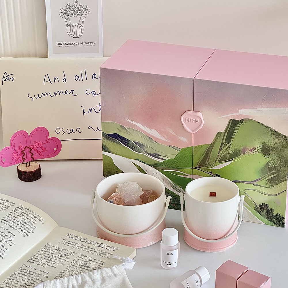 luxury pink fragrance rigid gift box with door lid for festival gifts