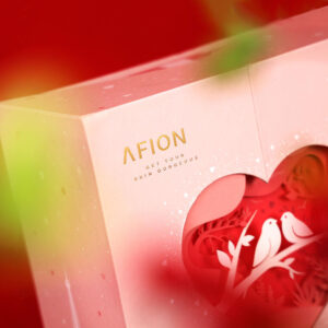 pink rigid gift box with heart shaped window and 3D paper cut design for luxury packaging