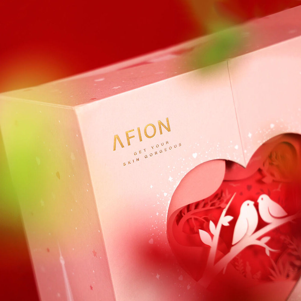pink rigid gift box with heart shaped window and 3D paper cut design for luxury packaging