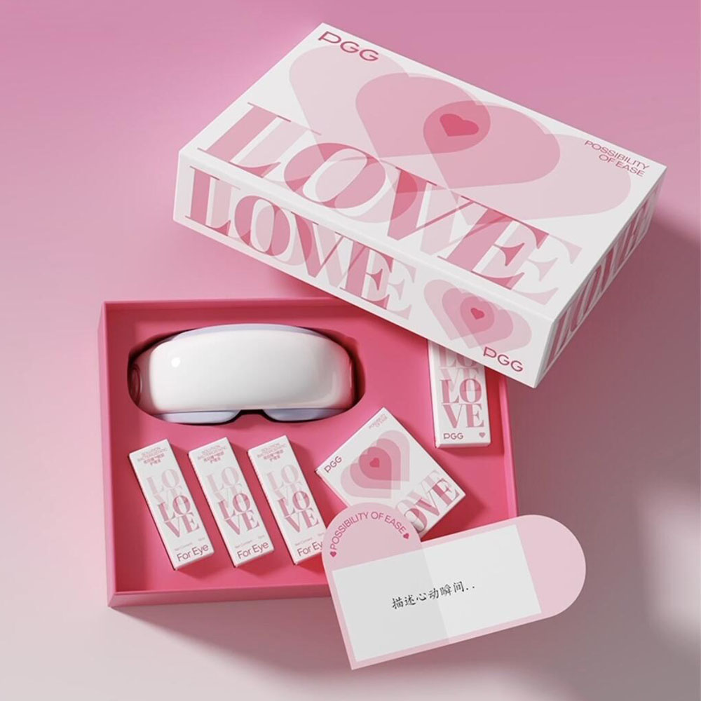 pink rigid love themed gift box with lid and base packaging for cosmetics