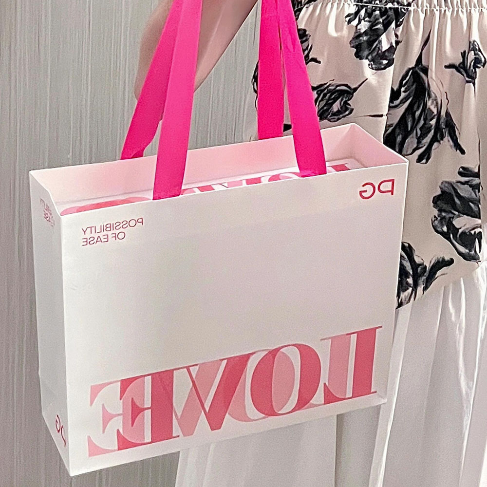 pink rigid love themed gift box with lid and base packaging for cosmetics