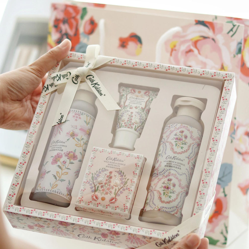 floral printed rigid gift box with window and insert for cosmetic and skincare packaging