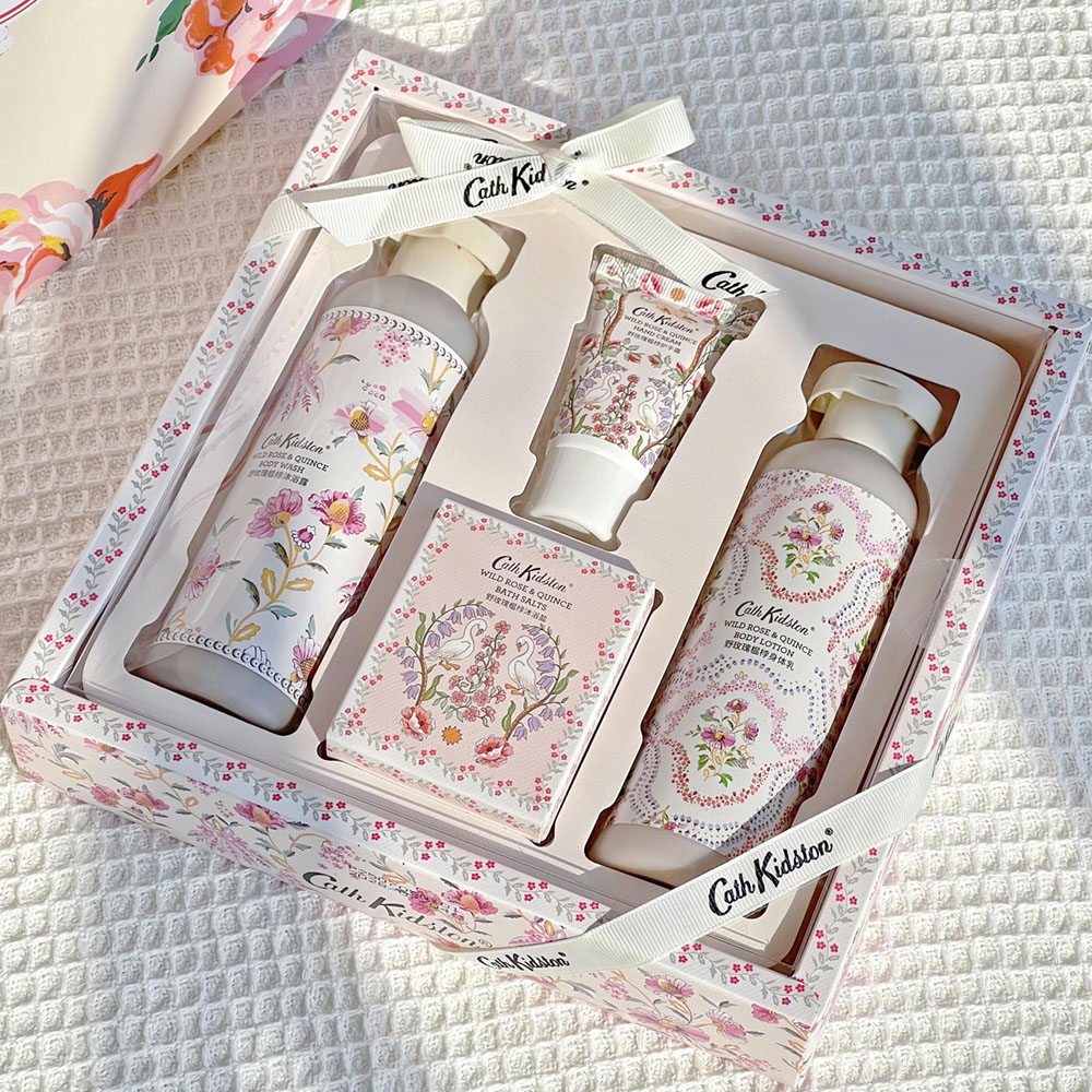 floral printed rigid gift box with window and insert for cosmetic and skincare packaging