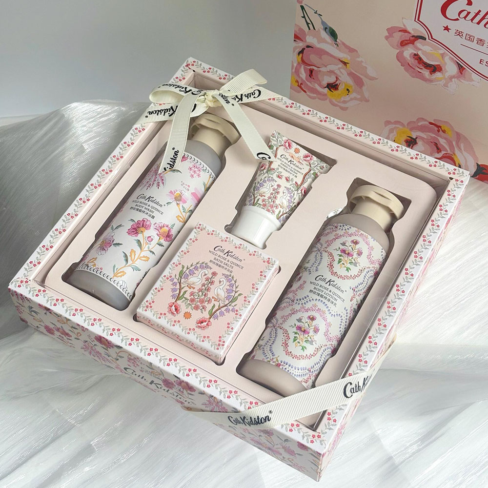 floral printed rigid gift box with window and insert for cosmetic and skincare packaging