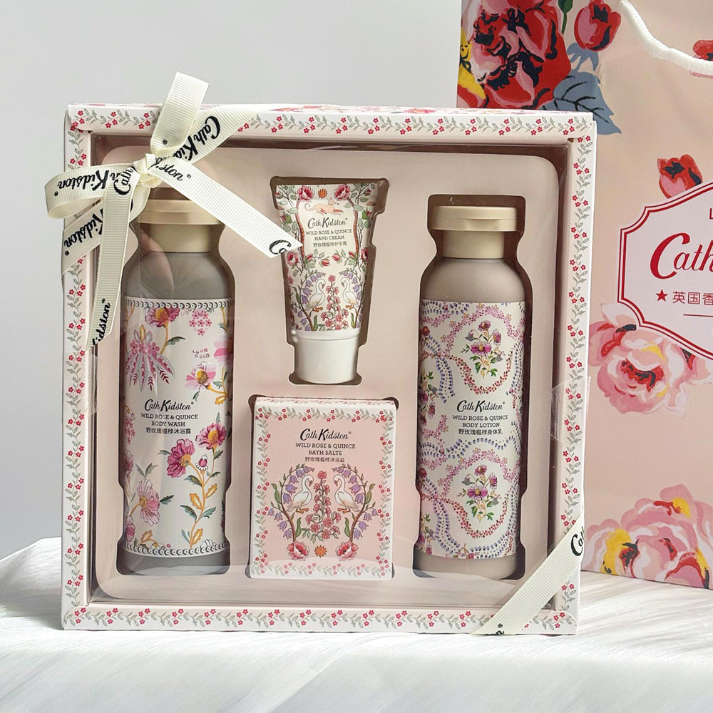 floral printed rigid gift box with window and insert for cosmetic and skincare packaging