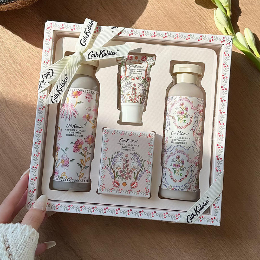 floral printed rigid gift box with window and insert for cosmetic and skincare packaging