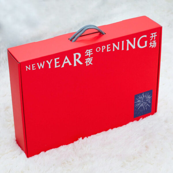 Red Rigid Gift Box with Handle and Silver Foil Stamping
