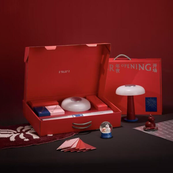 Red Rigid Gift Box with Handle and Silver Foil Stamping