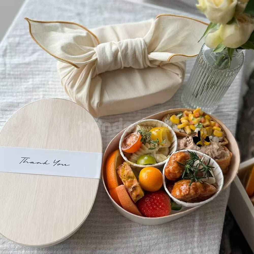biodegradable wooden bento box with compartments and lid