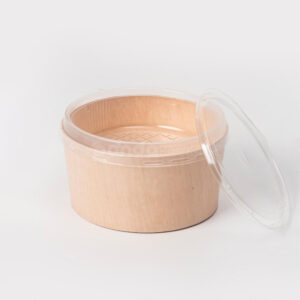 biodegradable wooden bento box with compartments and clear lid