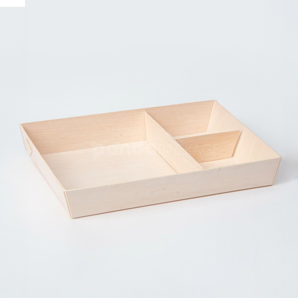 biodegradable wooden bento box with compartments and lid
