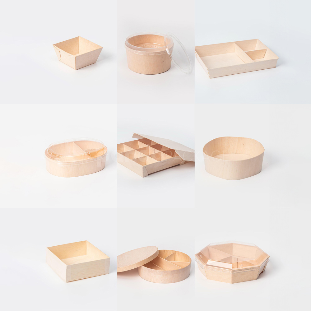 biodegradable wooden bento box with compartments and lid