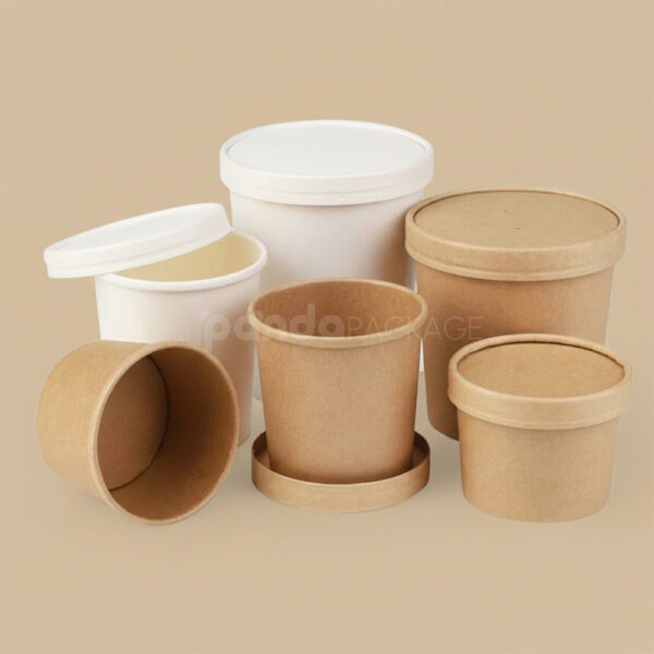 Biodegradable Kraft Paper Soup Container with Paper Lid