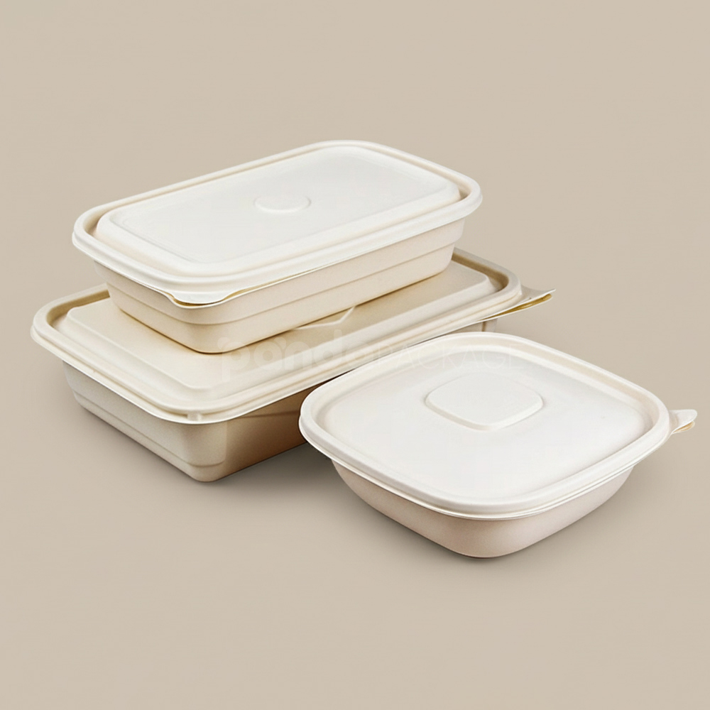 biodegradable cornstarch food container with lid for restaurant takeout packaging