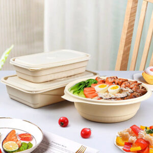biodegradable cornstarch food container with lid for restaurant takeout packaging