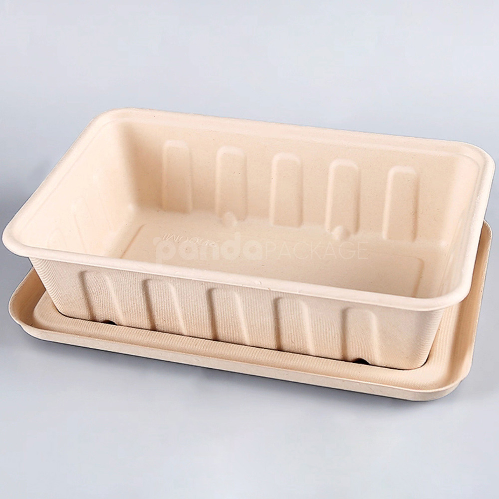 biodegradable straw pulp food container with lid for restaurant takeout packaging