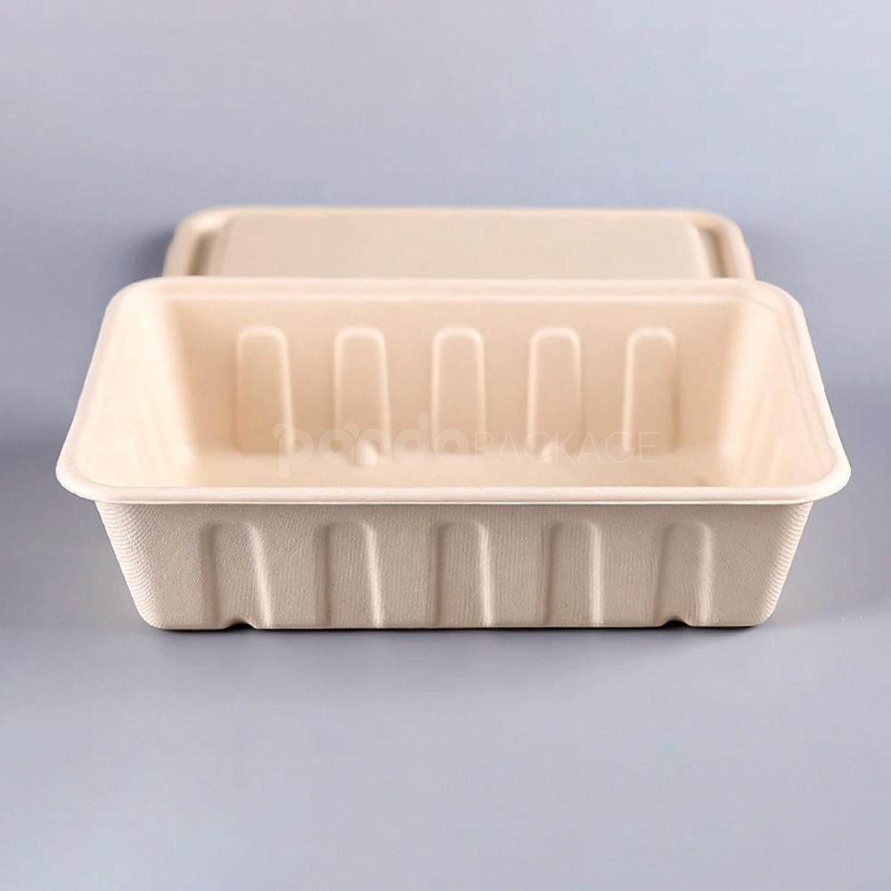 biodegradable straw pulp food container with lid for restaurant takeout packaging
