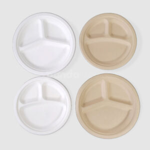biodegradable sugarcane pulp disposable round plates for food packaging and catering