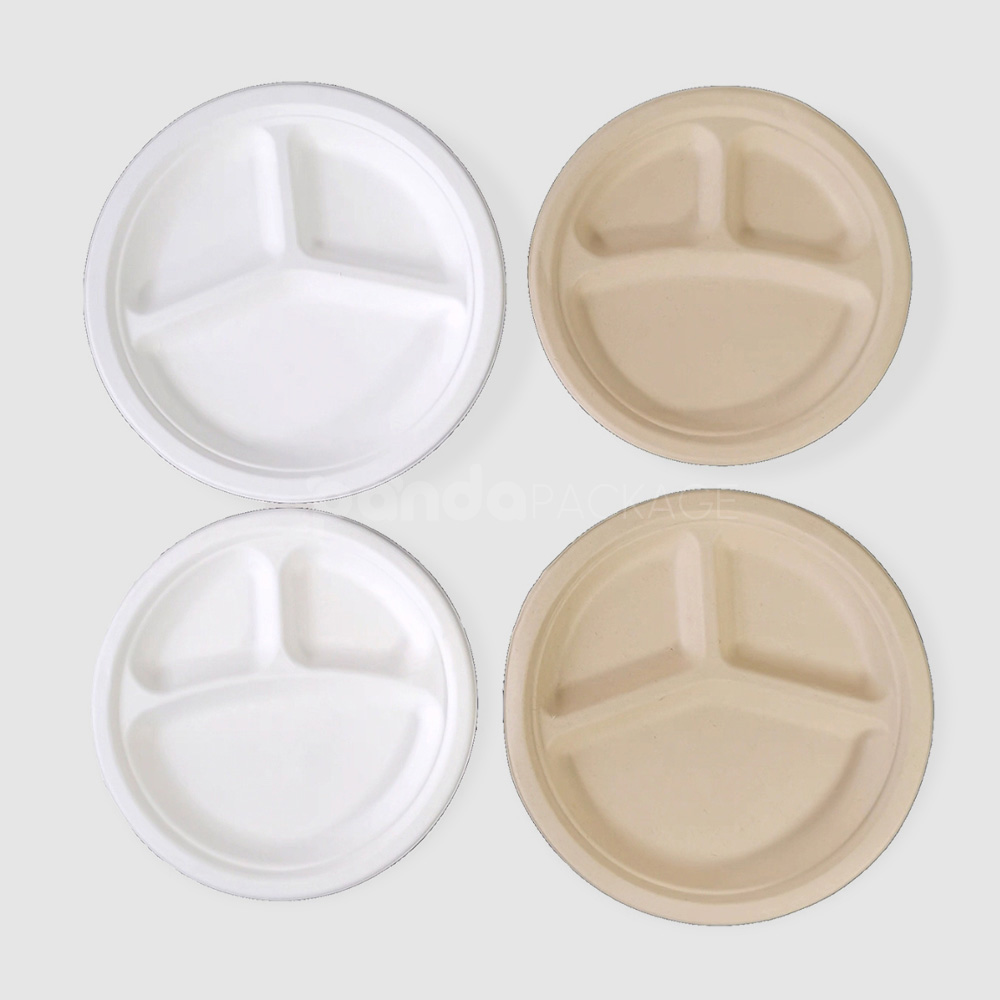 biodegradable sugarcane pulp disposable round plates for food packaging and catering
