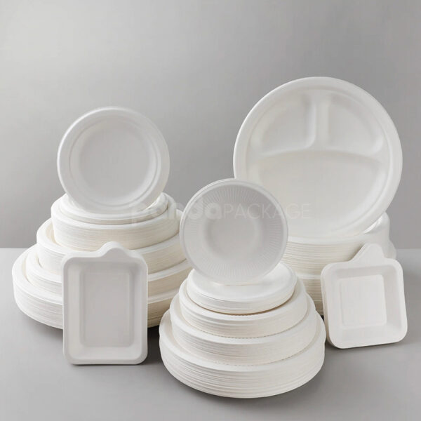 Biodegradable Sugarcane Pulp Round Plates for Food Serving