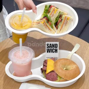 biodegradable paper pulp food tray with cup holder for sandwich and drinks