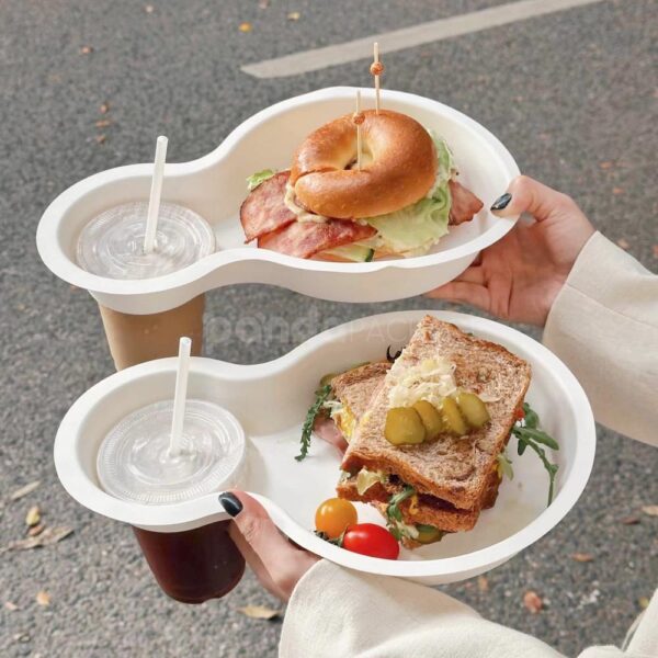 Biodegradable Paper Pulp Food Tray with Cup Holder