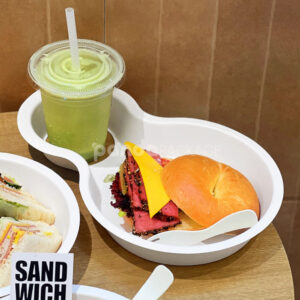 biodegradable paper pulp food tray with cup holder for sandwich and drinks