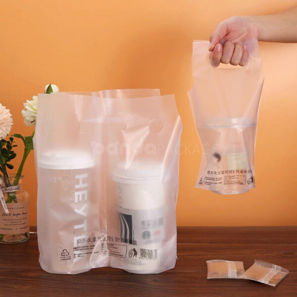 Compostable Starch-Based Takeaway Bags with Handle for Food Packaging