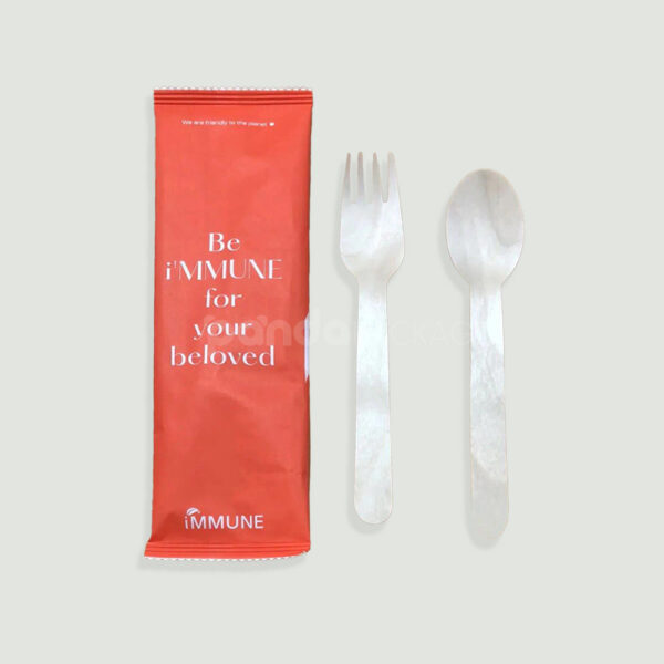 Compostable Wooden Cutlery Set with Fork and Spoon Wrapper