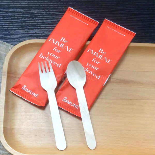 Compostable Wooden Cutlery Set with Fork and Spoon Wrapper