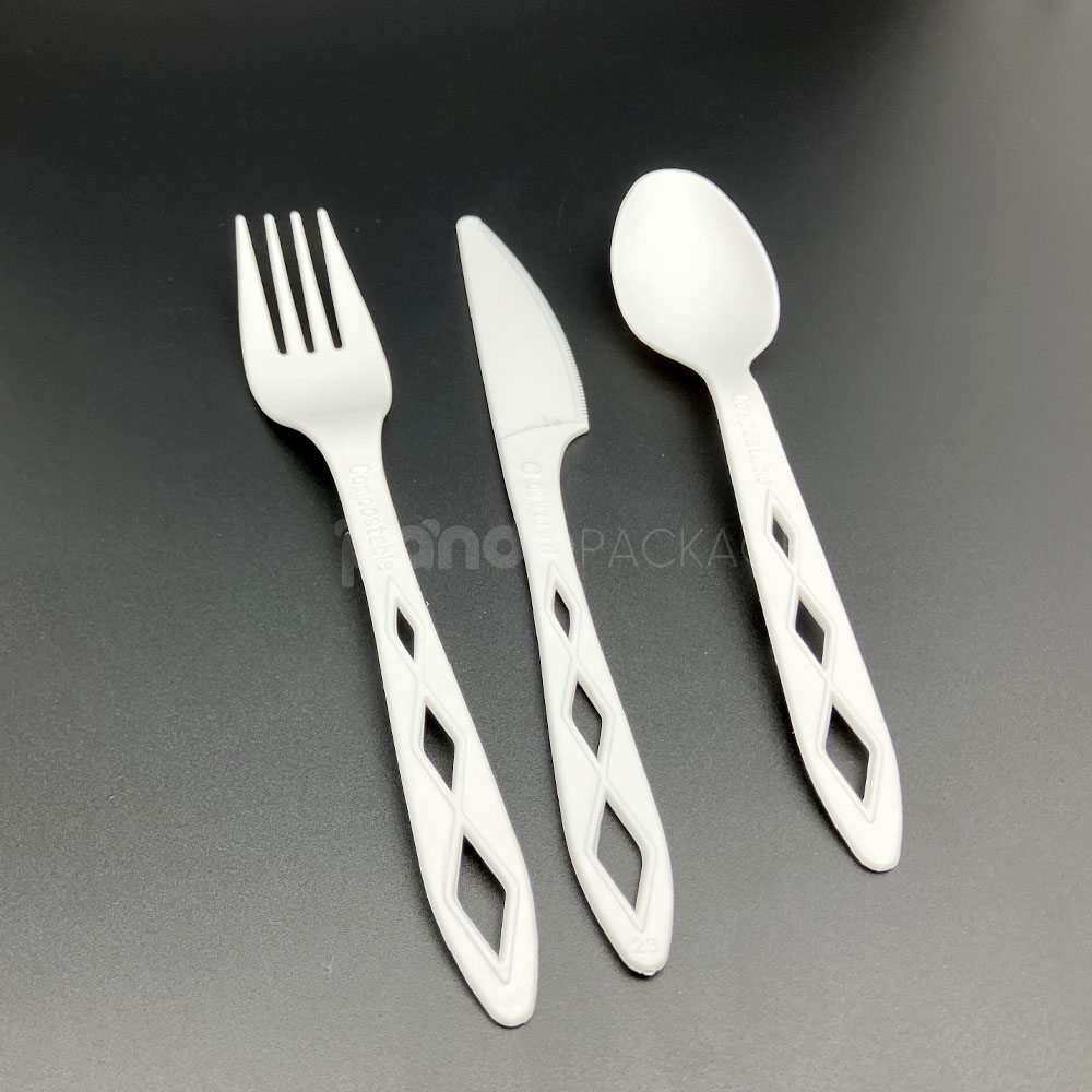 compostable pla biodegradable cutlery set with fork knife spoon and straws for takeaway meals
