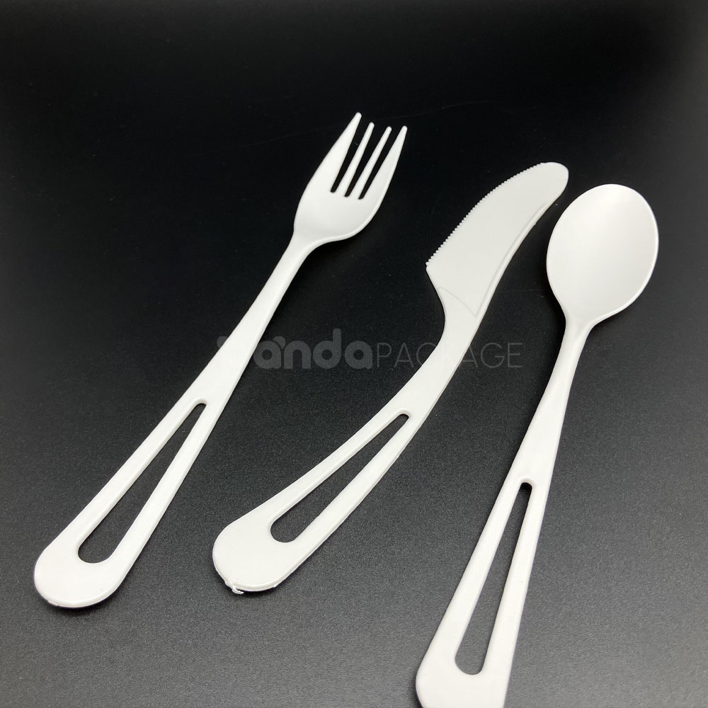 compostable pla biodegradable cutlery set with fork knife spoon and straws for takeaway meals