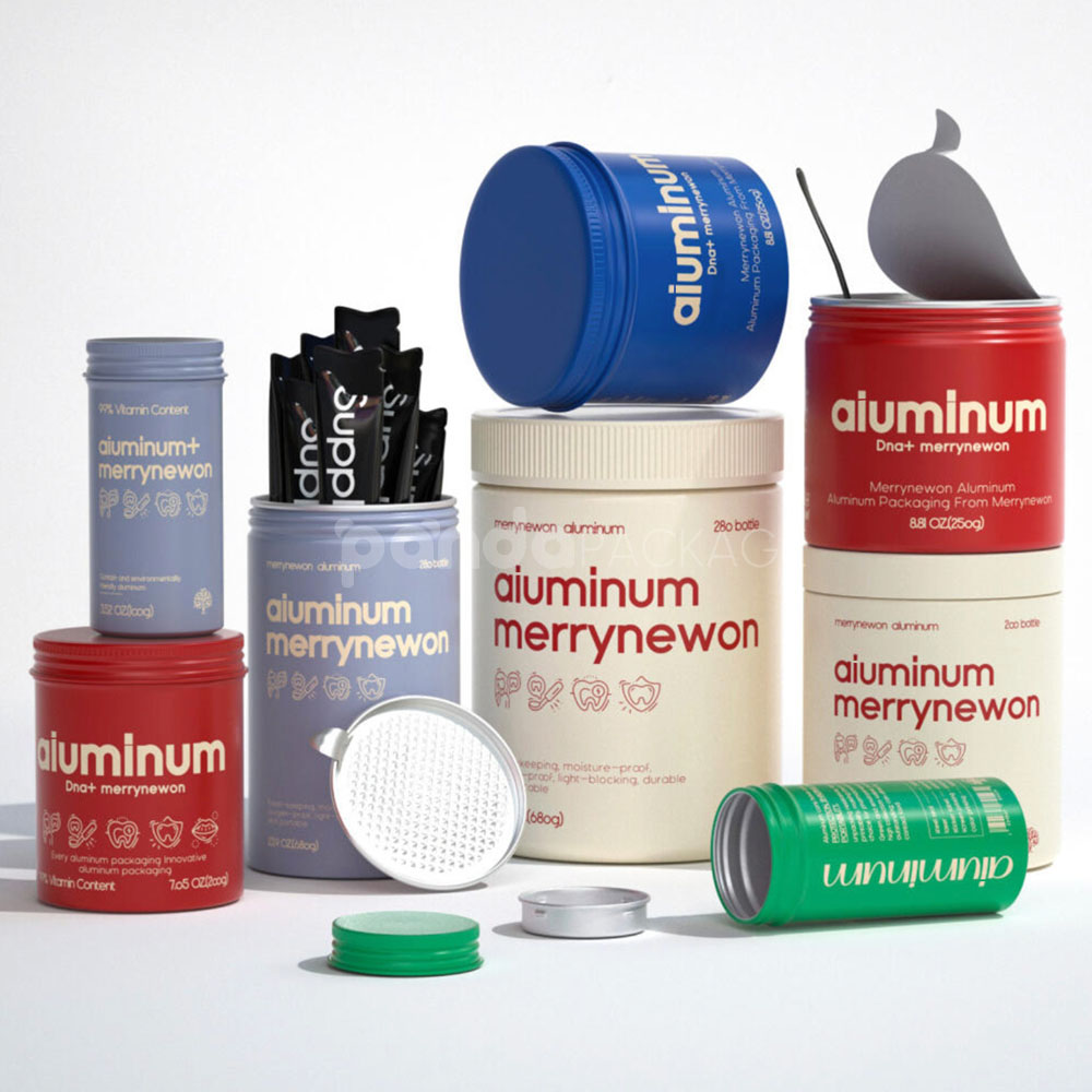 eco-friendly aluminum tin canisters for food storage and supplement packaging