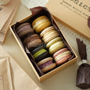 eco-friendly kraft paperboard dessert packaging box for macarons, cookies, and cakes