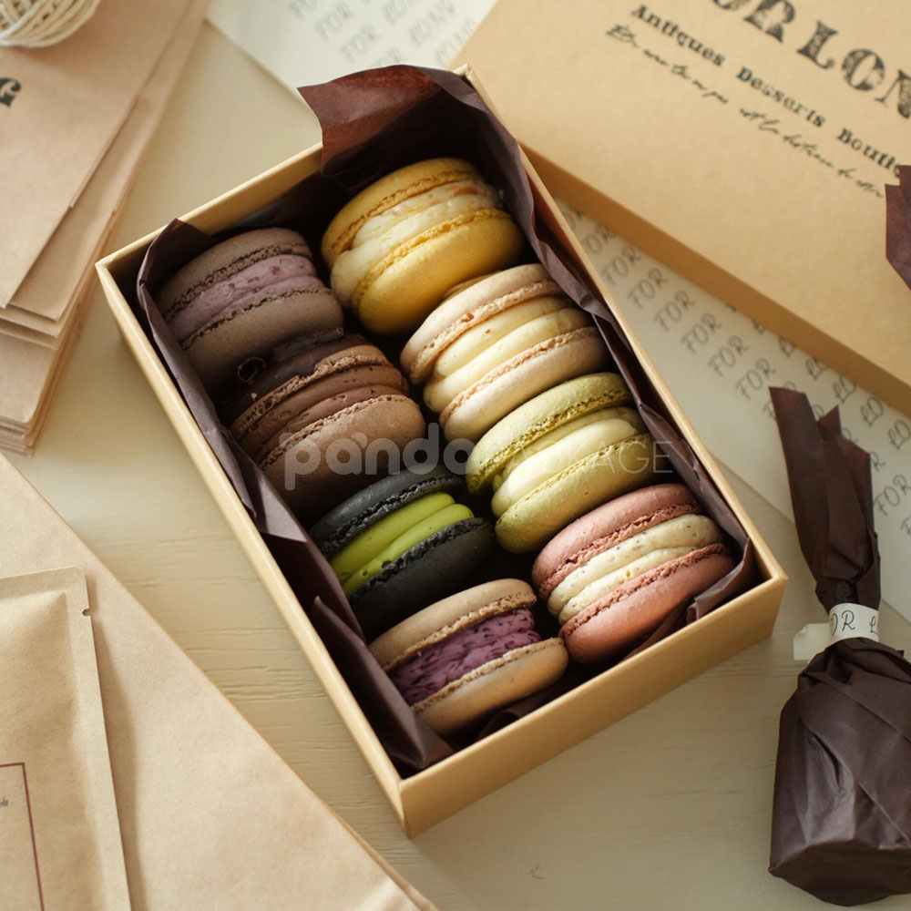 eco-friendly kraft paperboard dessert packaging box for macarons, cookies, and cakes