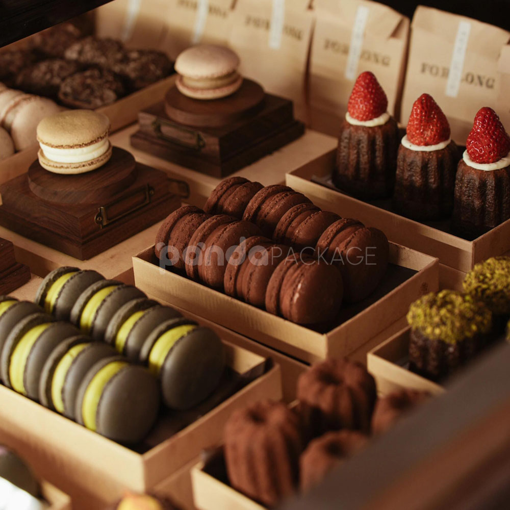eco-friendly kraft paperboard dessert packaging box for macarons, cookies, and cakes