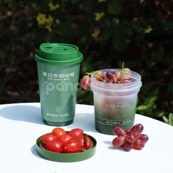 Reusable Clear Plastic Food Container Cups with Green Lids