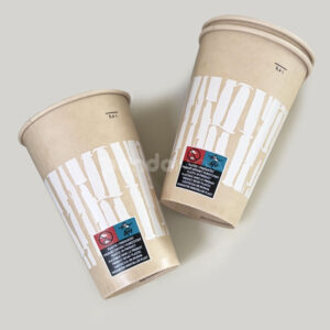 eco-friendly disposable kraft paper cups with bamboo print design for coffee, juice, and takeaway drinks
