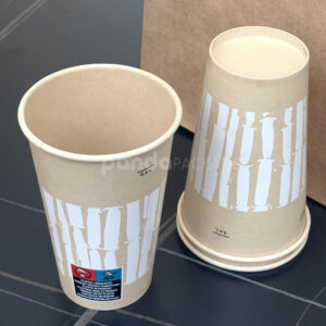 eco-friendly disposable kraft paper cups with bamboo print design for coffee, juice, and takeaway drinks