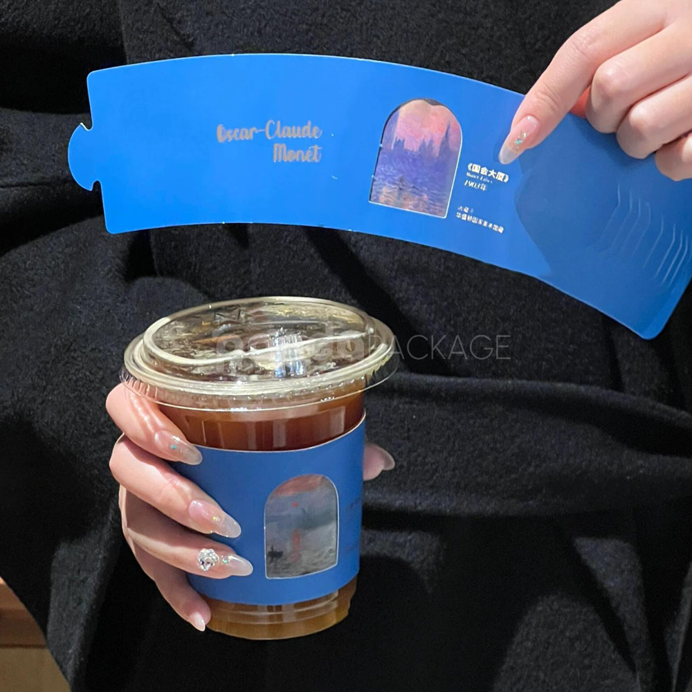 eco-friendly paper coffee cup sleeves with custom logo printing for takeaway hot beverages packaging