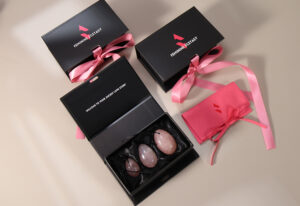 Luxury Black Magnetic Gift Box with Pink Ribbon – Perfect for Jewelry, Gemstones, and Wellness Products