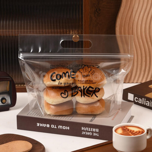 Clear Handle Zipper Bread Bag for Bakery Packaging