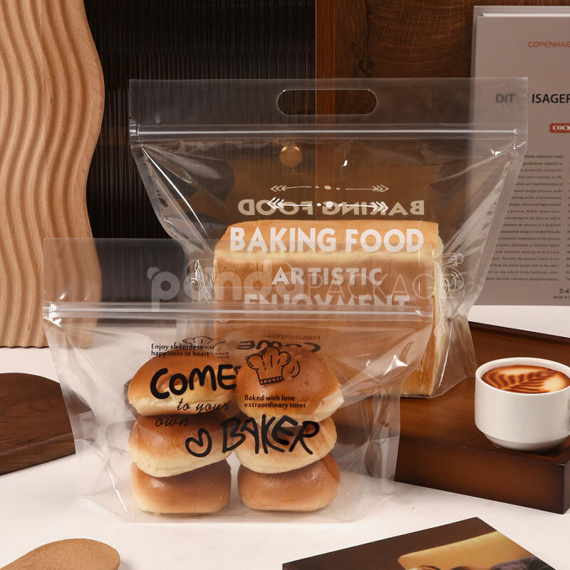clear handle zipper bread bag for bakery food packaging