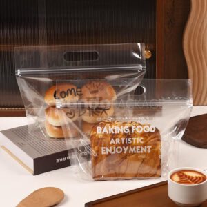 clear handle zipper bread bag for bakery food packaging