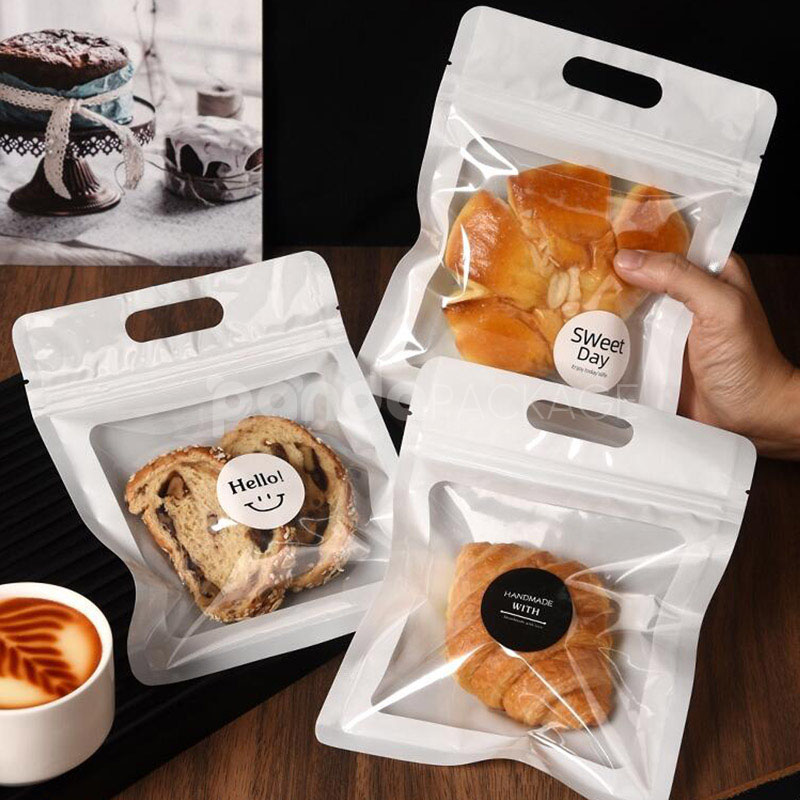clear handle zipper bakery bag for bread and pastry packaging