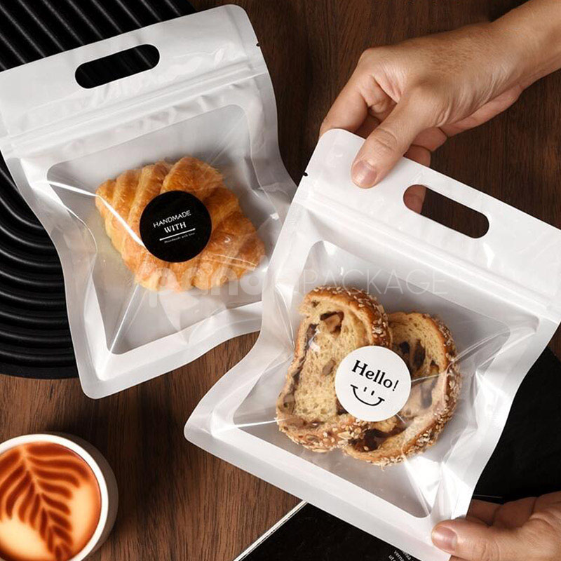clear handle zipper bakery bag for bread and pastry packaging