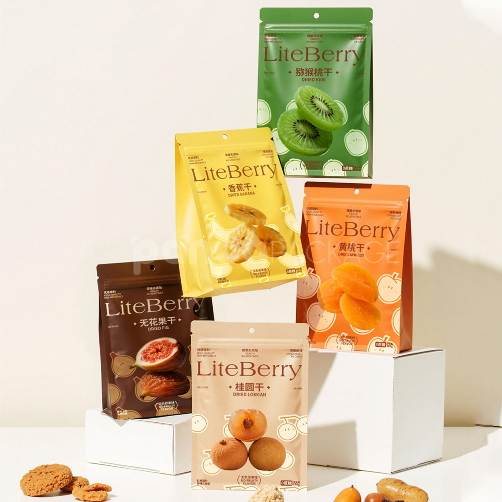 printed stand-up zipper pouch for dried fruit and snack packaging