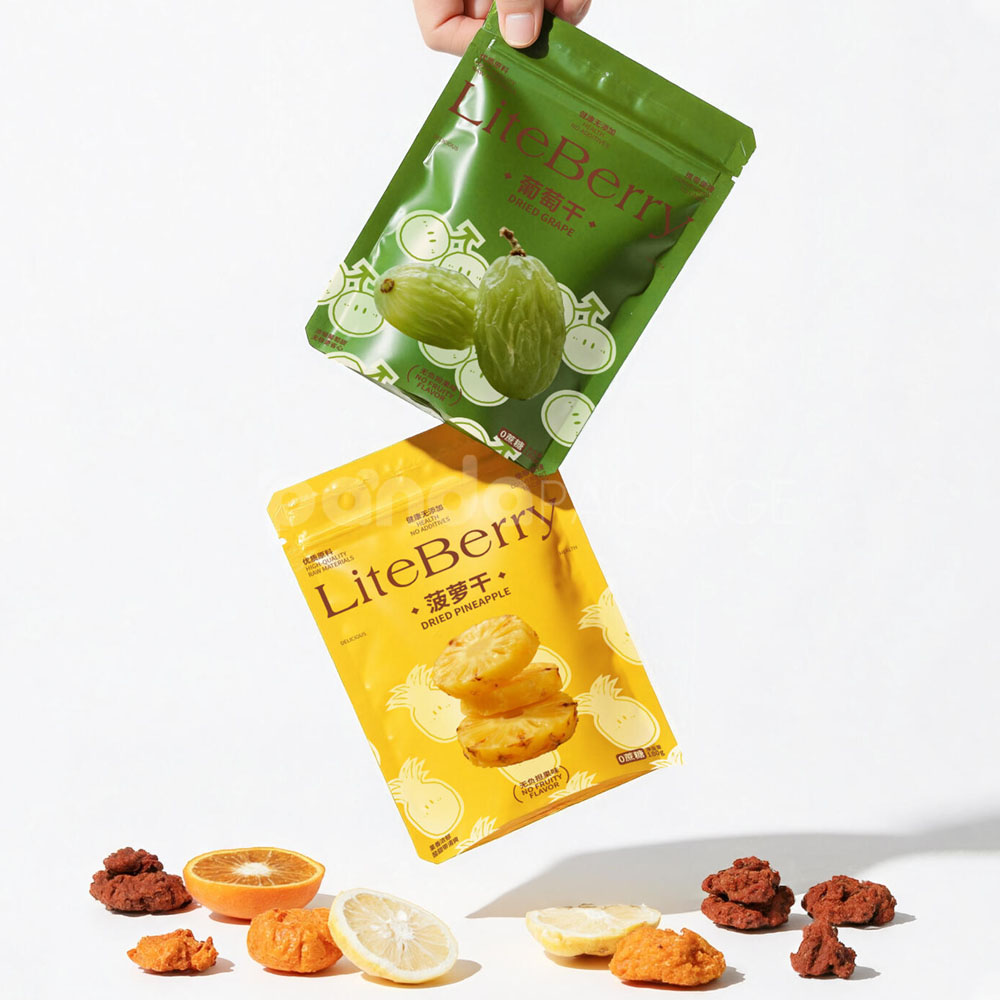 printed stand-up zipper pouch for dried fruit and snack packaging