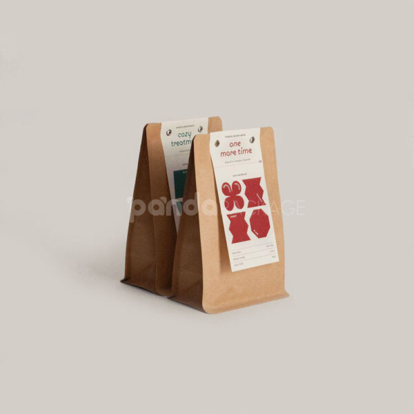 Kraft Flat Bottom Coffee Bag with Label Tag Design