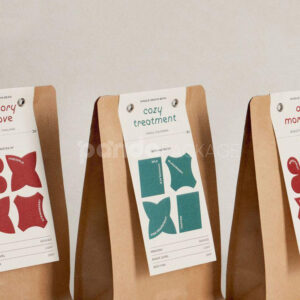 kraft flat bottom coffee bag with label tag design for specialty coffee packaging